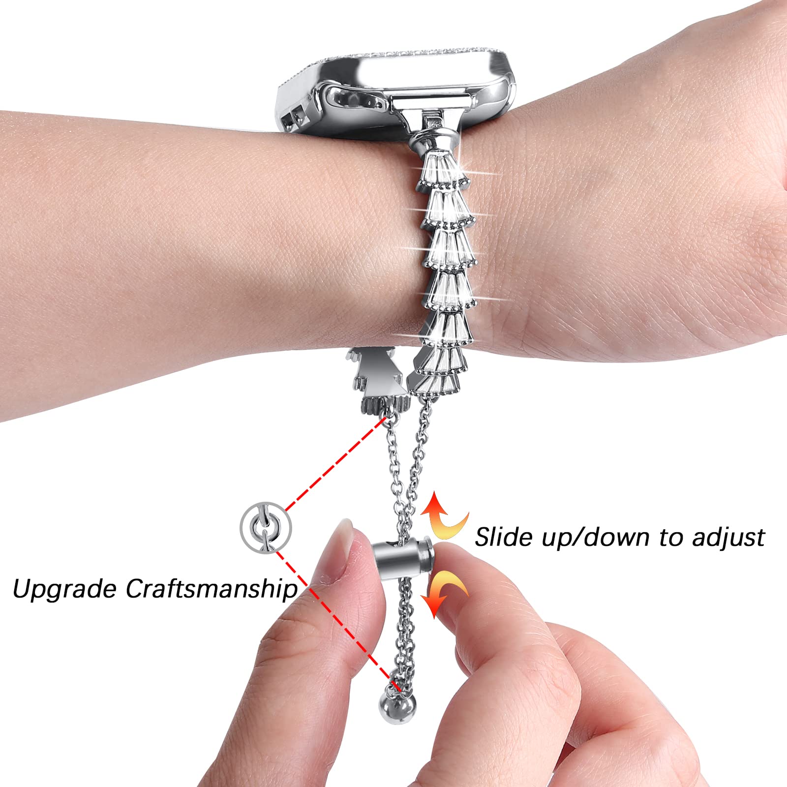 For Apple Watch Ultra Ultra 2 49mm Series 9 8 7 45mm 6 5 4 SE SE (2022) (2023) 44mm 3 2 1 42mm Rhinestone Decor Crown Metal Strap Adjustable Bracelet Watch Band