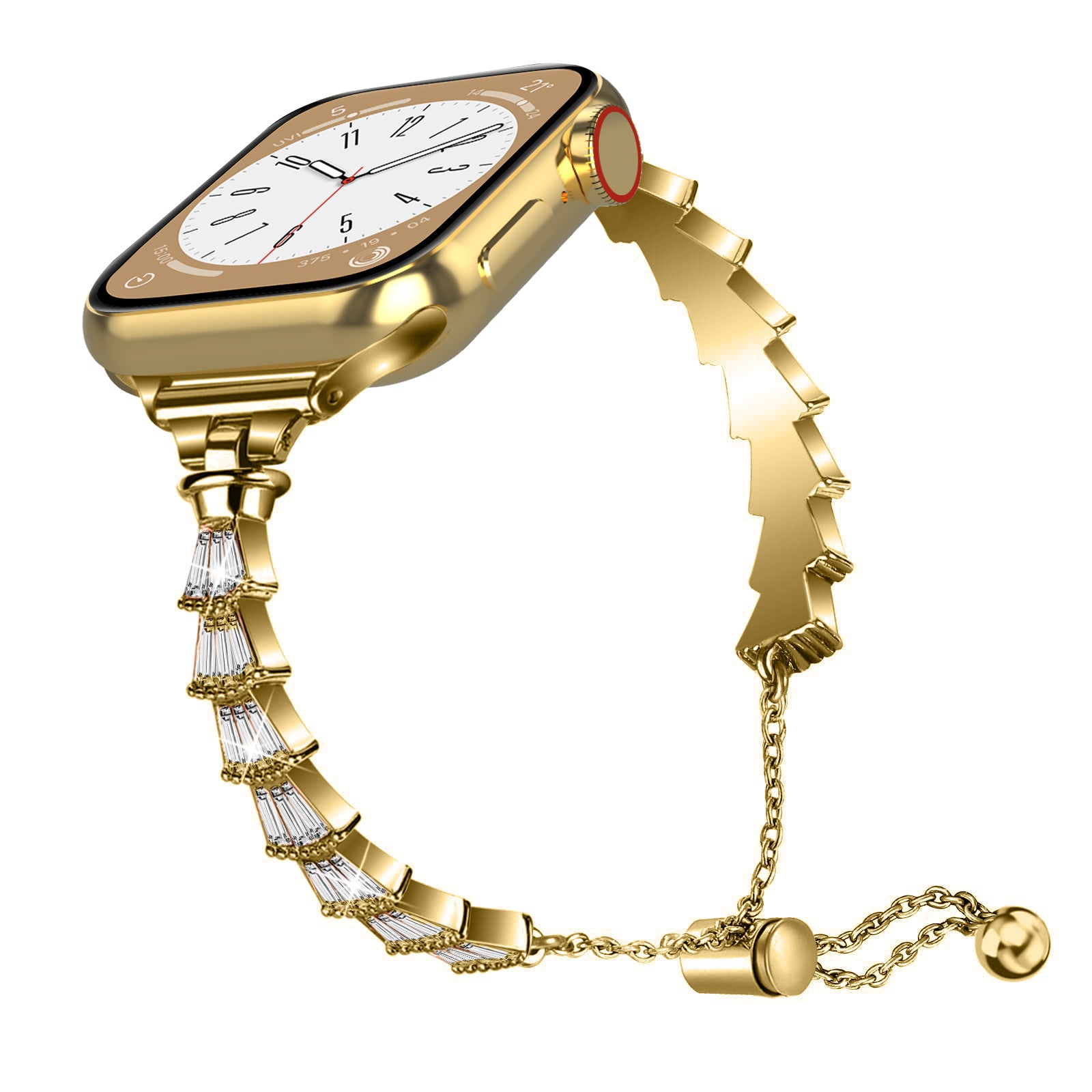 For Apple Watch Series 9 8 7 41mm 6 5 4 SE SE(2022) SE (2023) 40mm 3 2 1 38mm Crown Design Metal Watch Strap Rhinestone Decor Bracelet Wrist Band