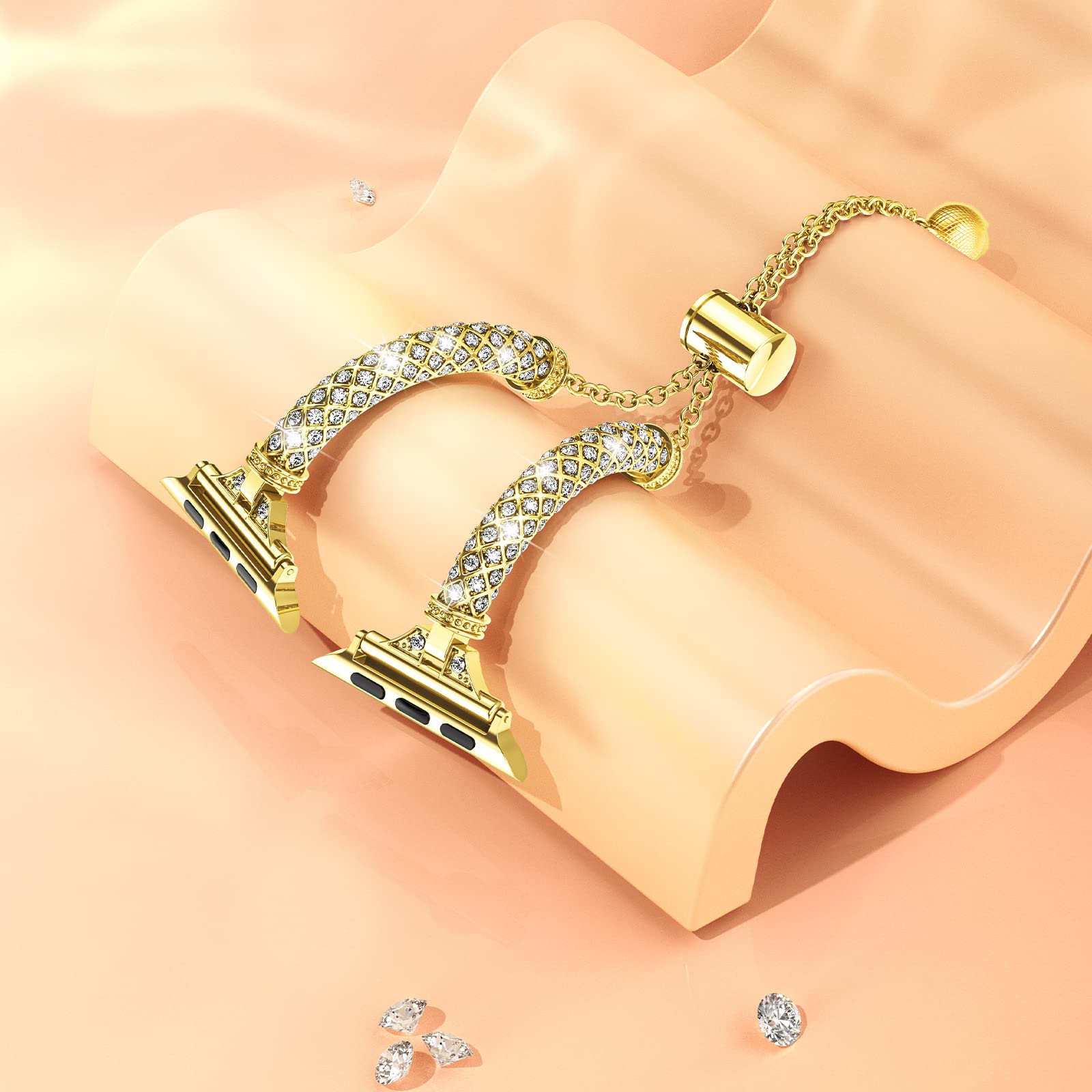 Watch Band For Apple Watch Series 9 8 7 41mm 6 5 4 SE SE(2022) SE (2023) 40mm 3 2 1 38mm Rhinestone Decor Bracelet Metal Strap