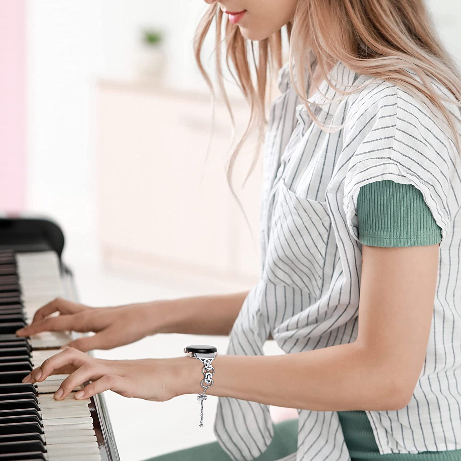 For Google Pixel Watch 2/Pixel Watch Smartwatch Strap Replacement Bead Chain Stainless Strap Bracelet Strap - Silver