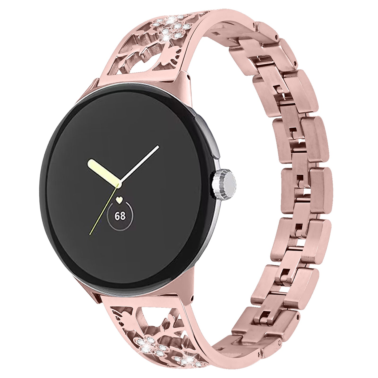 For Google Pixel Watch 2 Pixel Watch 304 Stainless Steel Bracelet Rhinestone Decor Plum Wrist Strap Detachable Watch Band