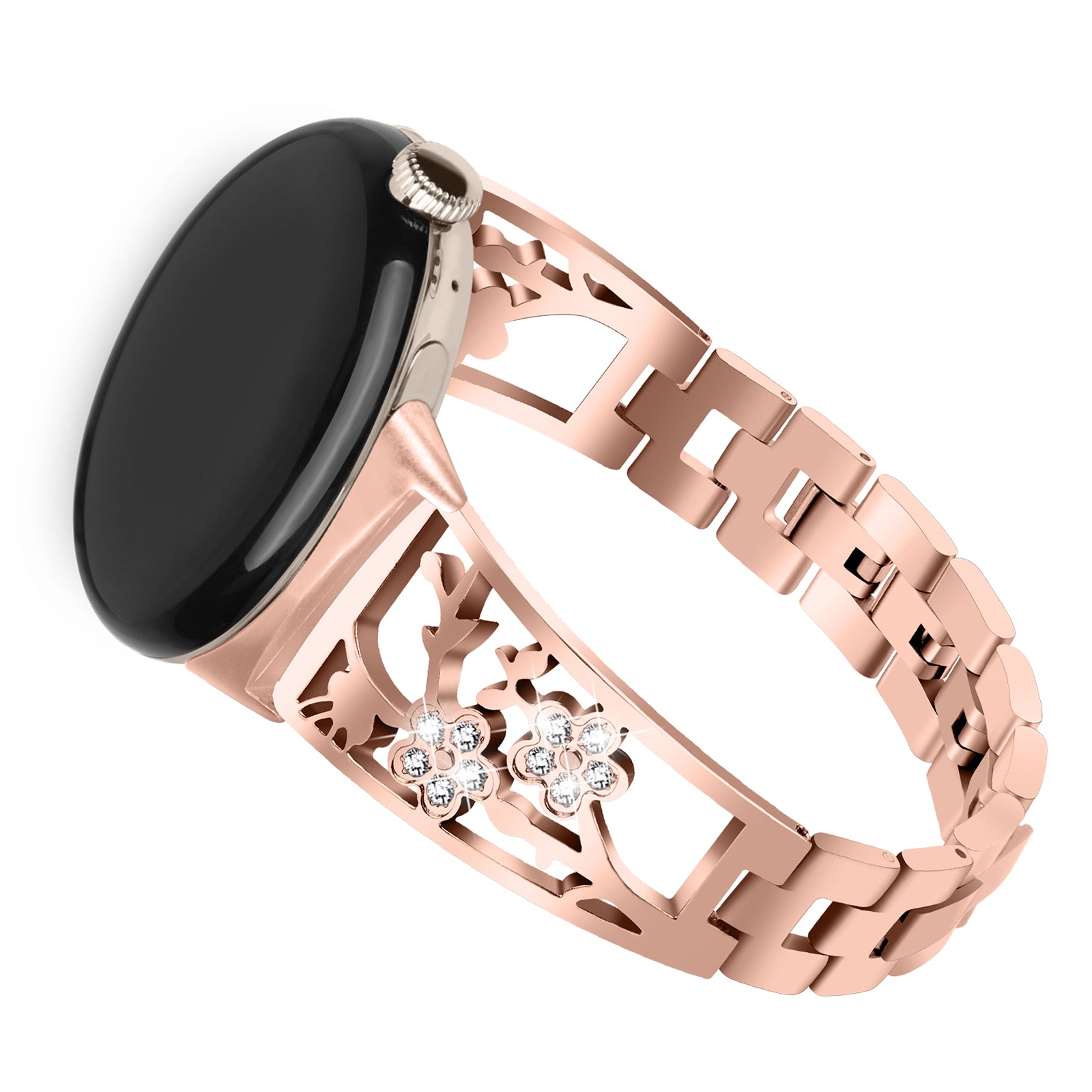 For Google Pixel Watch 2 Pixel Watch 304 Stainless Steel Bracelet Rhinestone Decor Plum Wrist Strap Detachable Watch Band