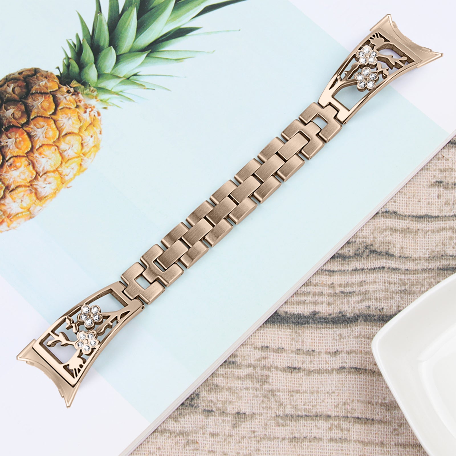 For Google Pixel Watch 2 Pixel Watch 304 Stainless Steel Bracelet Rhinestone Decor Plum Wrist Strap Detachable Watch Band