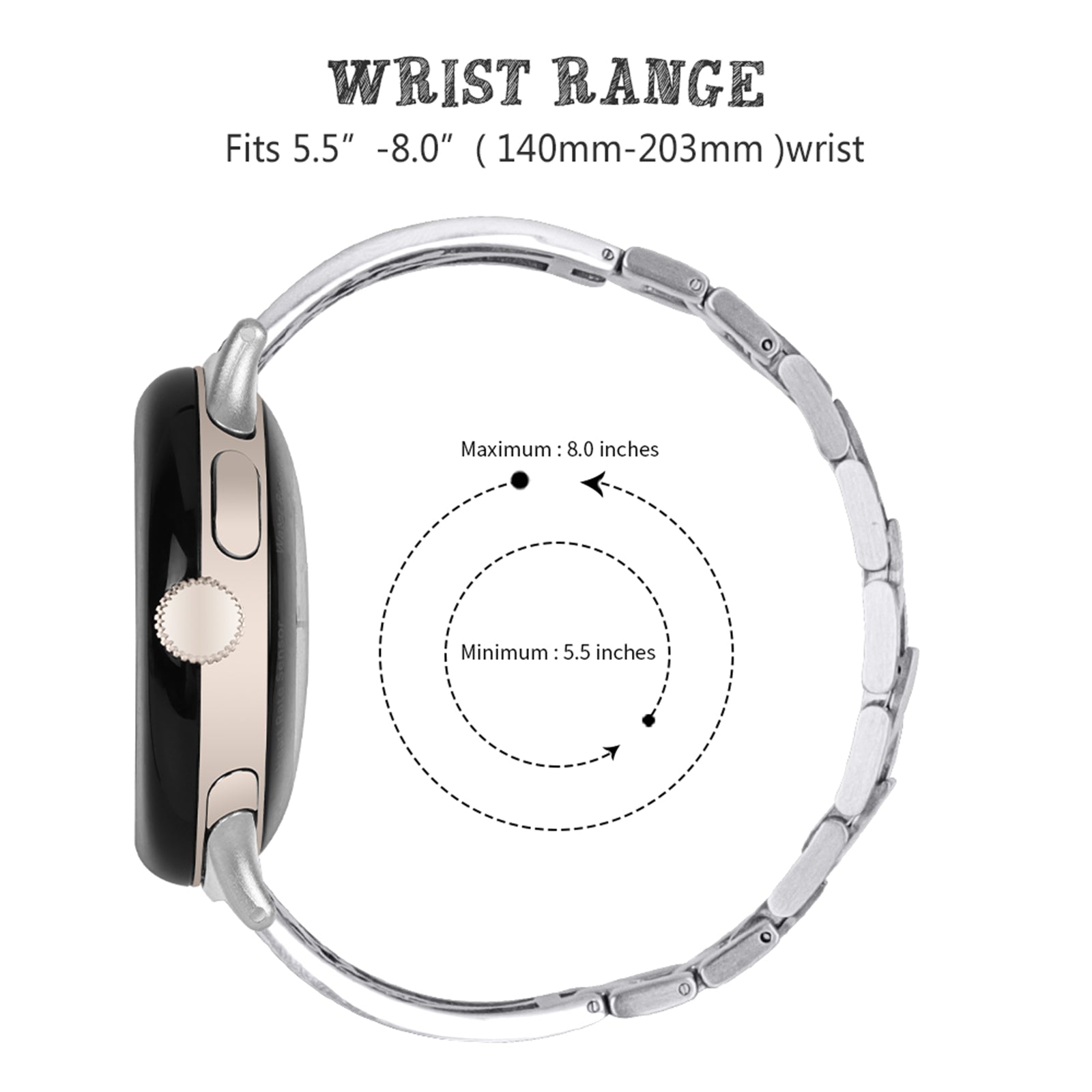 For Google Pixel Watch 2/Pixel Watch Rhinestone Decor Plum Design Wrist Strap 304 Stainless Steel Detachable Watch Band Bracelet - Silver