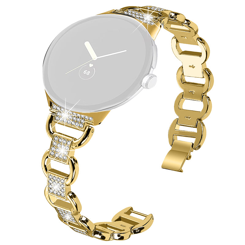 For Google Pixel Watch 2 Pixel Watch Metal Bracelet Strap Rhinestone Decor Smartwatch Wrist Strap Replacement