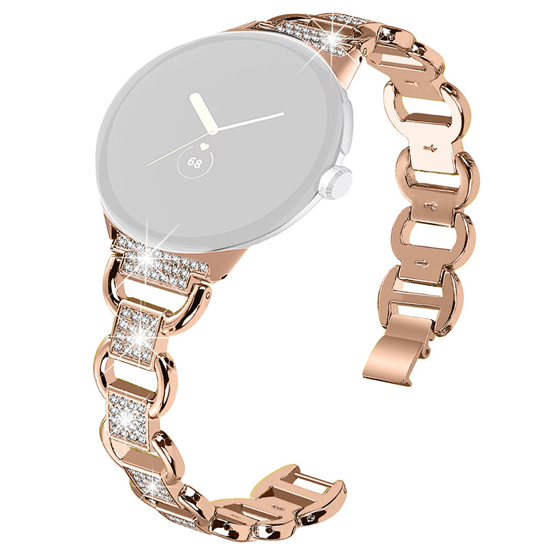 For Google Pixel Watch 2 Pixel Watch Metal Bracelet Strap Rhinestone Decor Smartwatch Wrist Strap Replacement