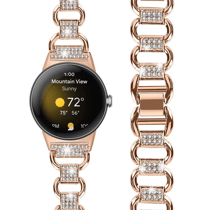For Google Pixel Watch 2 Pixel Watch Metal Bracelet Strap Rhinestone Decor Smartwatch Wrist Strap Replacement
