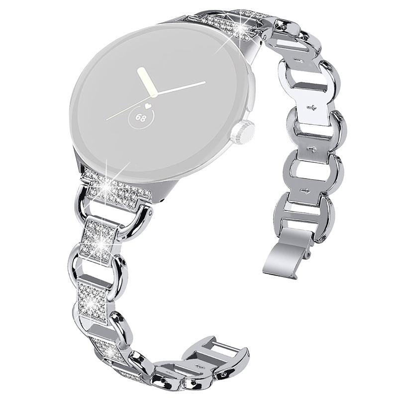 For Google Pixel Watch 2 Pixel Watch Metal Bracelet Strap Rhinestone Decor Smartwatch Wrist Strap Replacement