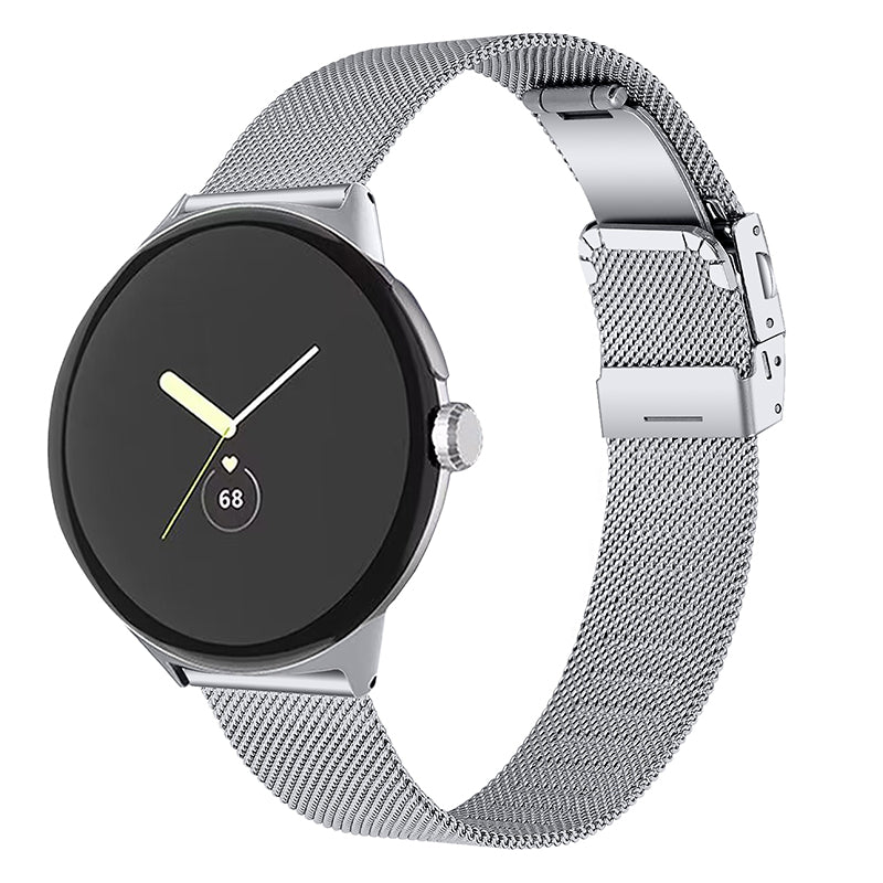For Google Pixel Watch 2/Pixel Watch Stainless Steel Mesh Milanese Strap Adjustable Wrist Band with Closure Buckle - Silver