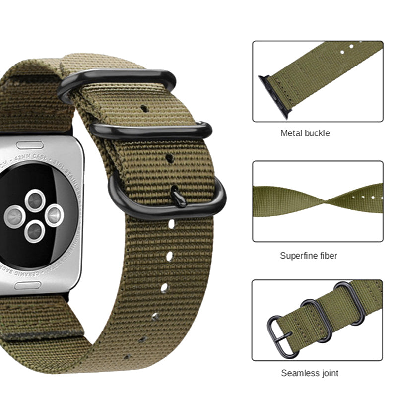 Nylon Watch Band for Apple Watch Series 9 8 7 41mm 6 5 4 SE SE(2022) SE (2023) 40mm 3 2 1 38mm Three Loops Webbing Strap