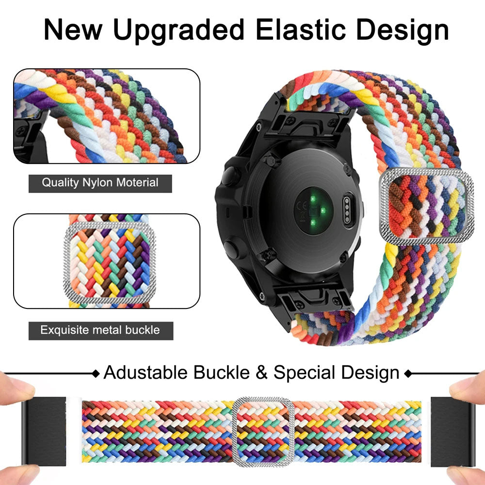 For Garmin Fenix 7X Fenix 3 3 HR Nylon Watch Band Smart Bracelet 26mm Adjustable Strap with Buckle