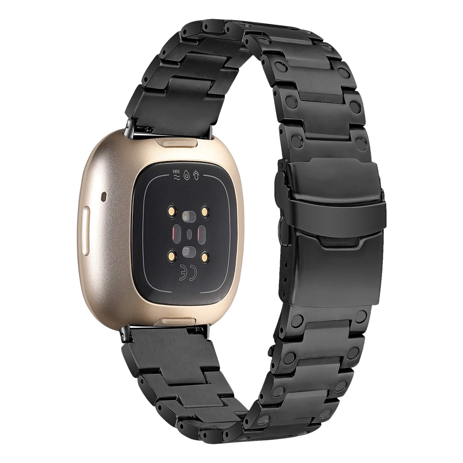 For Fitbit Versa 4 Sense 2 Stainless Steel Watch Band Three Bead Replacement Watch Strap