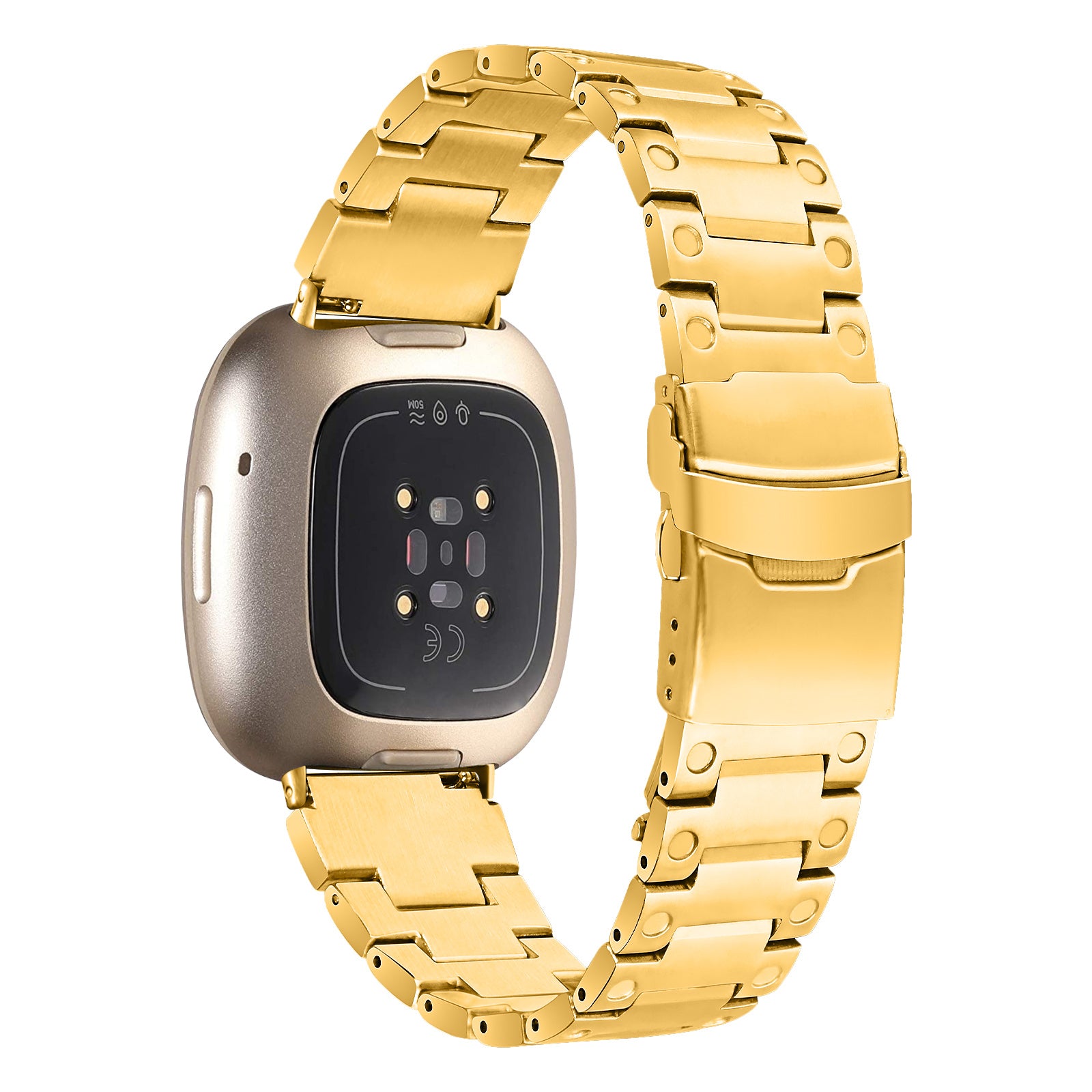 For Fitbit Versa 4 Sense 2 Stainless Steel Watch Band Three Bead Replacement Watch Strap