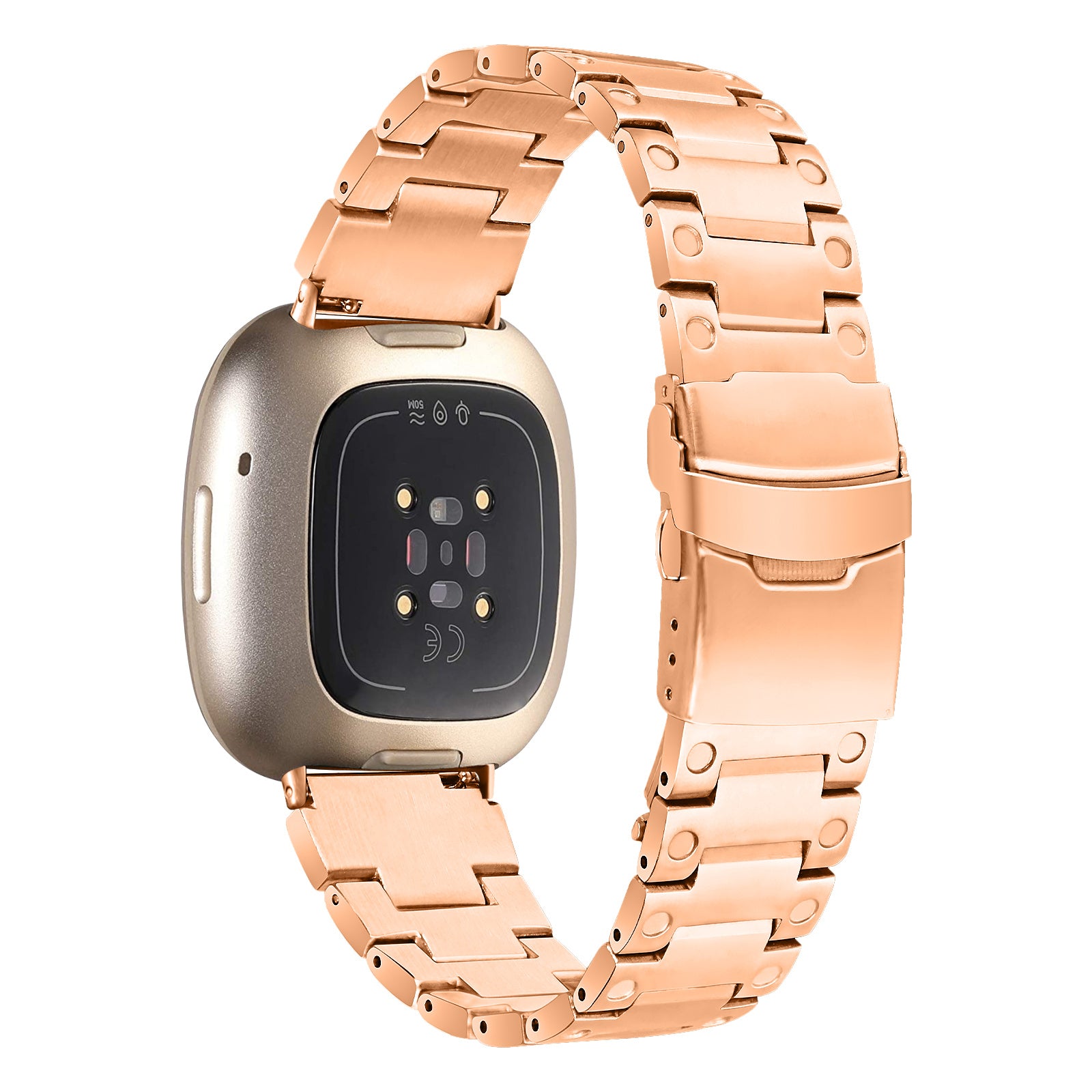For Fitbit Versa 4 Sense 2 Stainless Steel Watch Band Three Bead Replacement Watch Strap