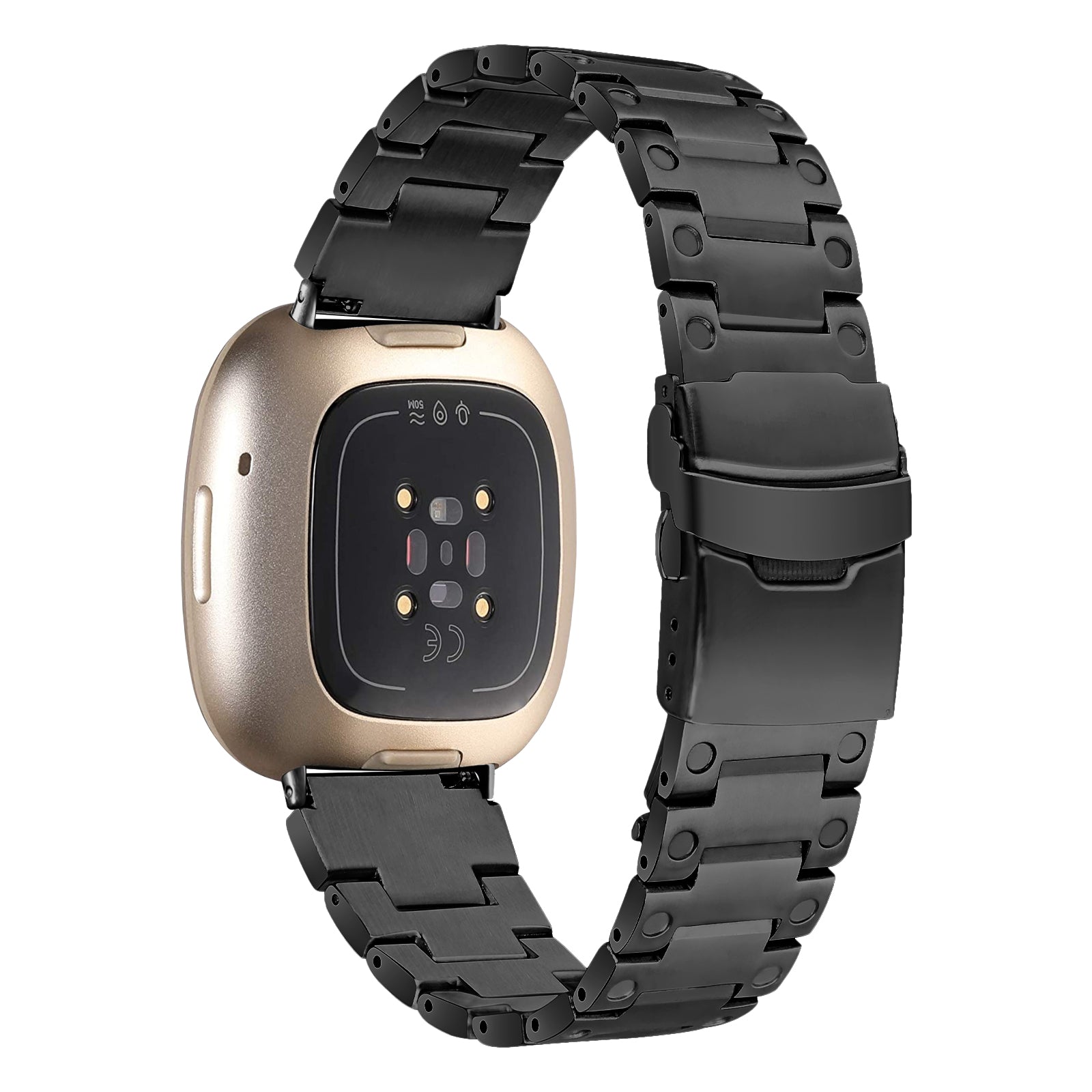 For Fitbit Versa 3 Sense Watch Strap Three Bead Stainless Steel Wrist Band Replacement