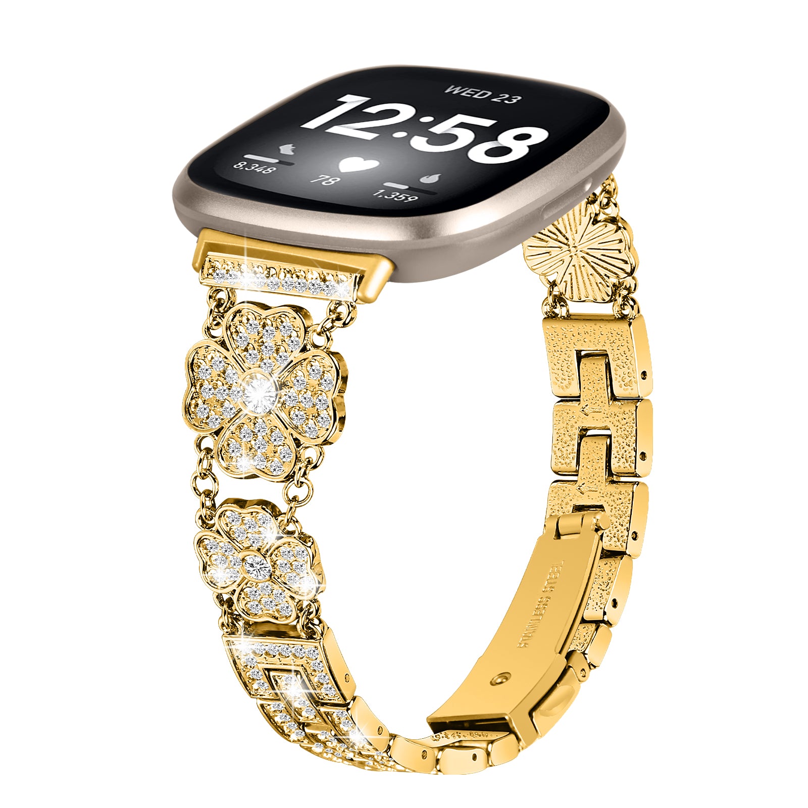 Watch Strap for Fitbit Sense Versa 3 Rhinestone Decor Replacement Steel Wrist Band