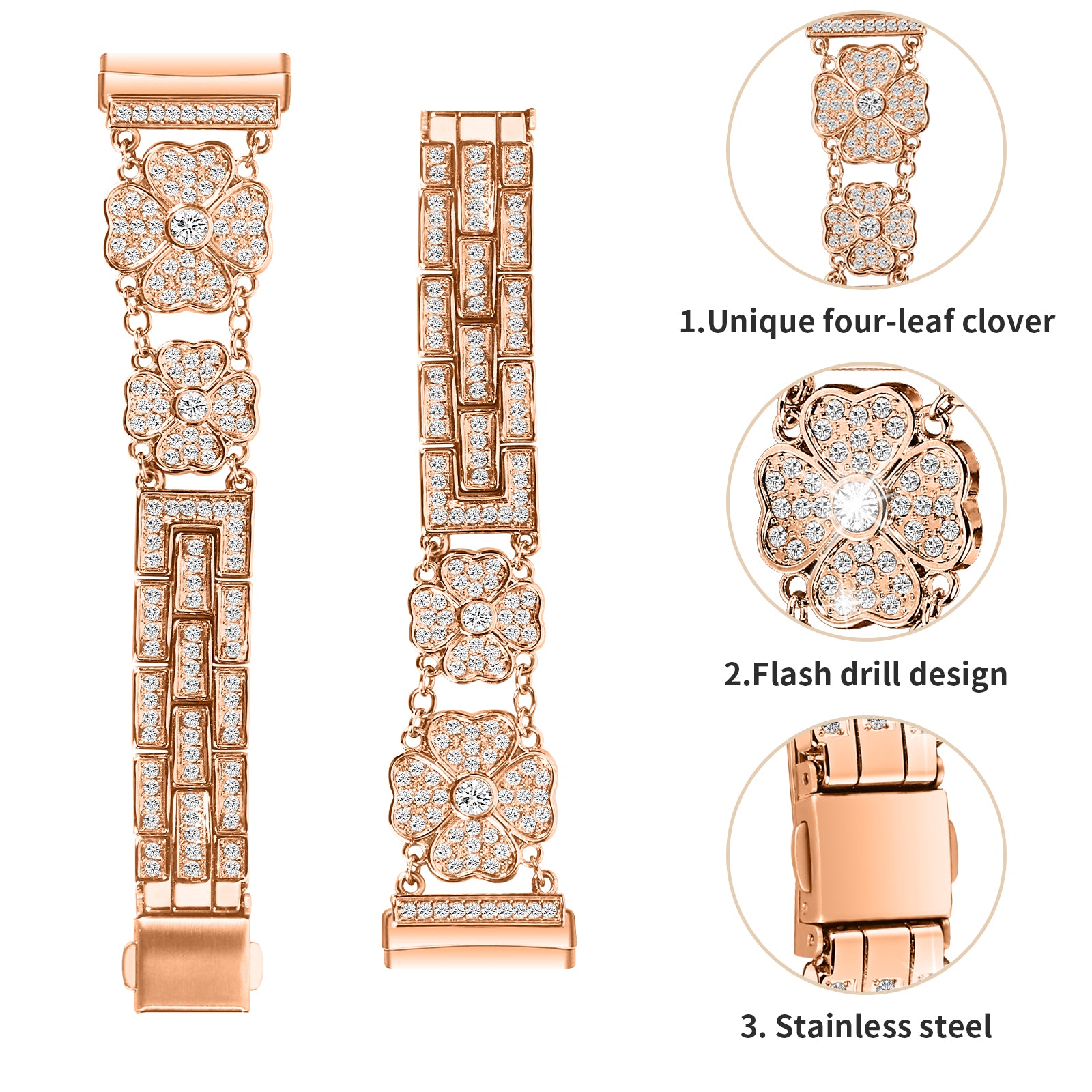 Watch Strap for Fitbit Sense Versa 3 Rhinestone Decor Replacement Steel Wrist Band