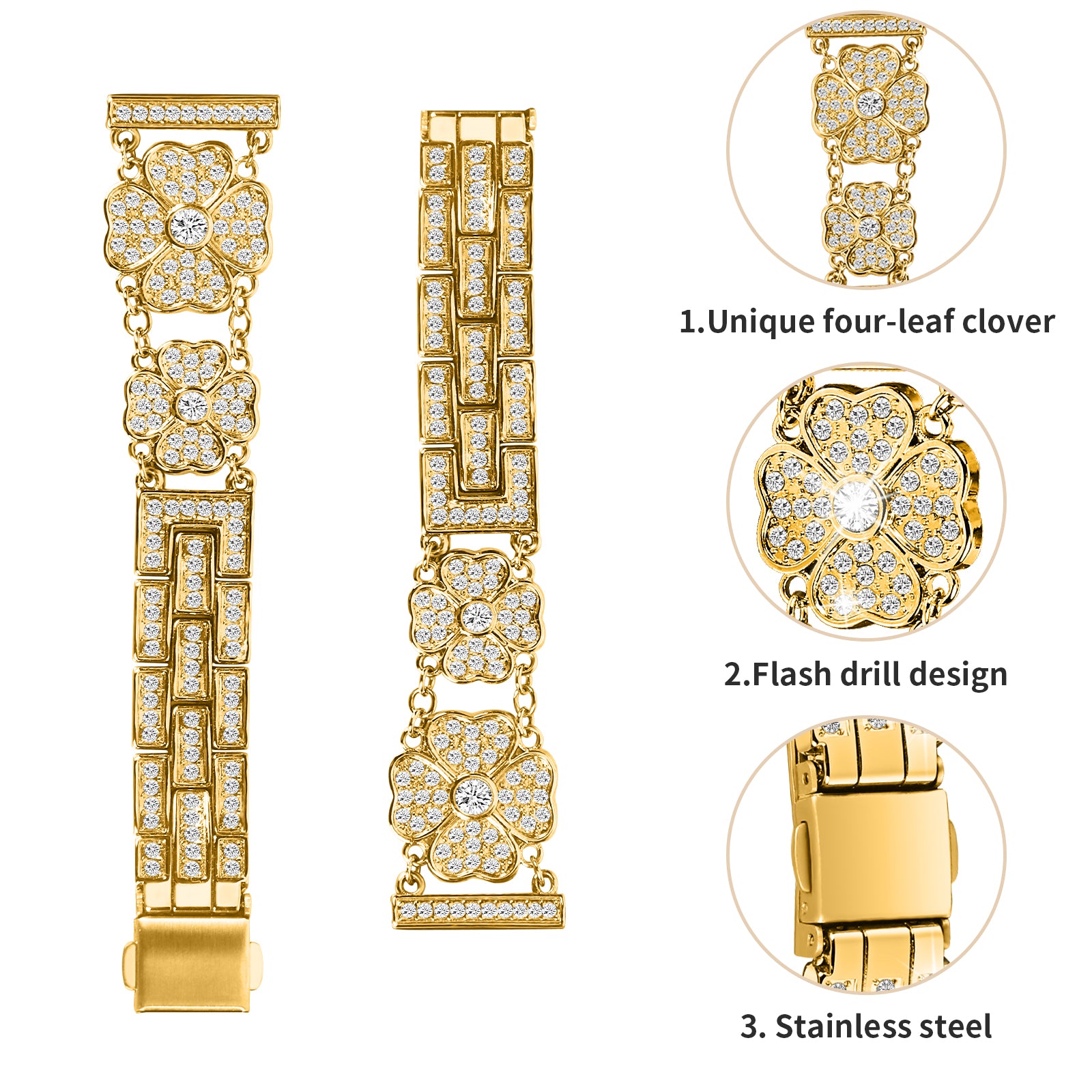 For Samsung Galaxy Watch6 40mm 44mm Watch6 Classic 43mm 47mm Watch 5 40mm 44mm 5 Pro 45mm Watch4 40mm 44mm Metal Watch Band 20mm Rhinestone Clover Wrist Strap