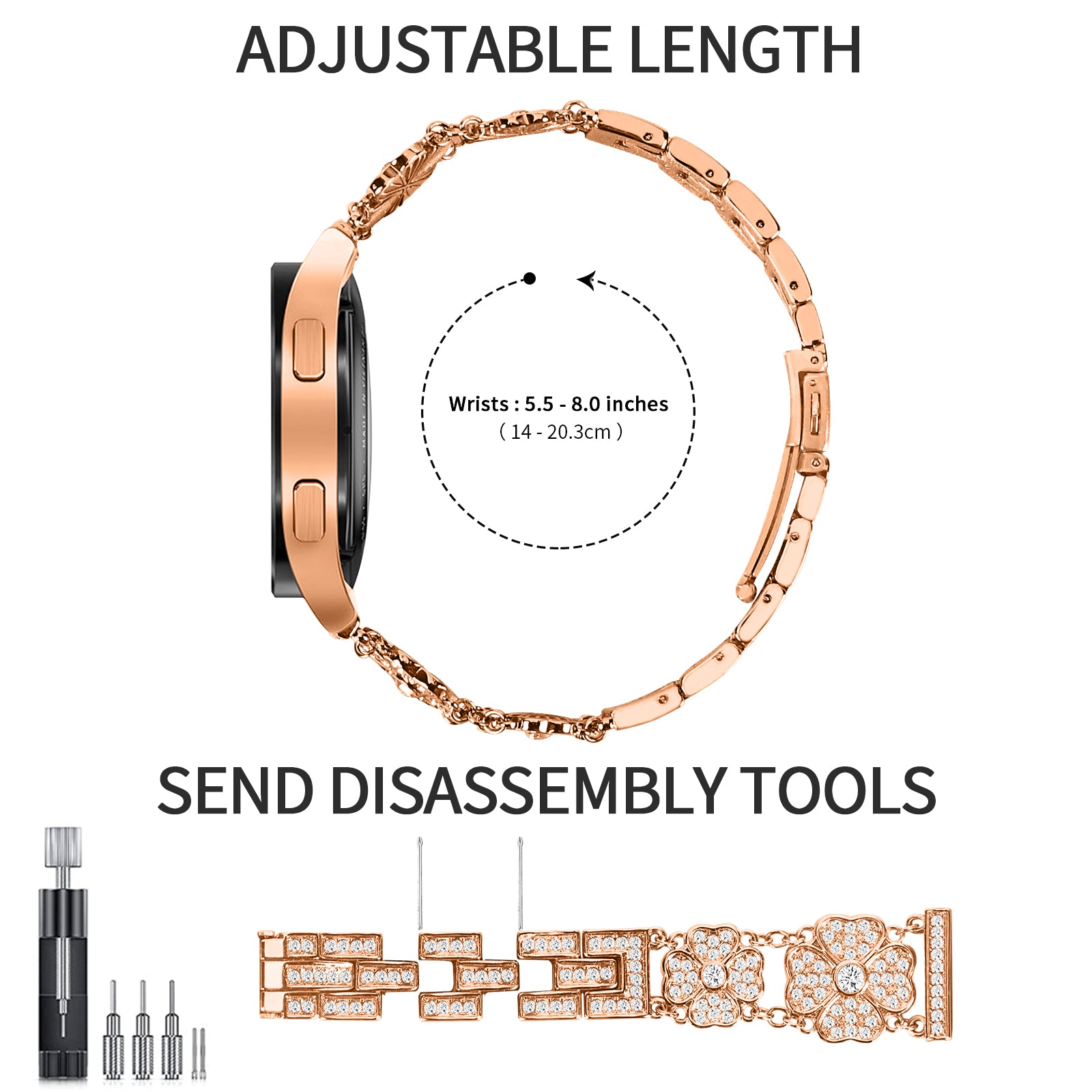 For Samsung Galaxy Watch6 40mm 44mm Watch6 Classic 43mm 47mm Watch 5 40mm 44mm 5 Pro 45mm Watch4 40mm 44mm Metal Watch Band 20mm Rhinestone Clover Wrist Strap
