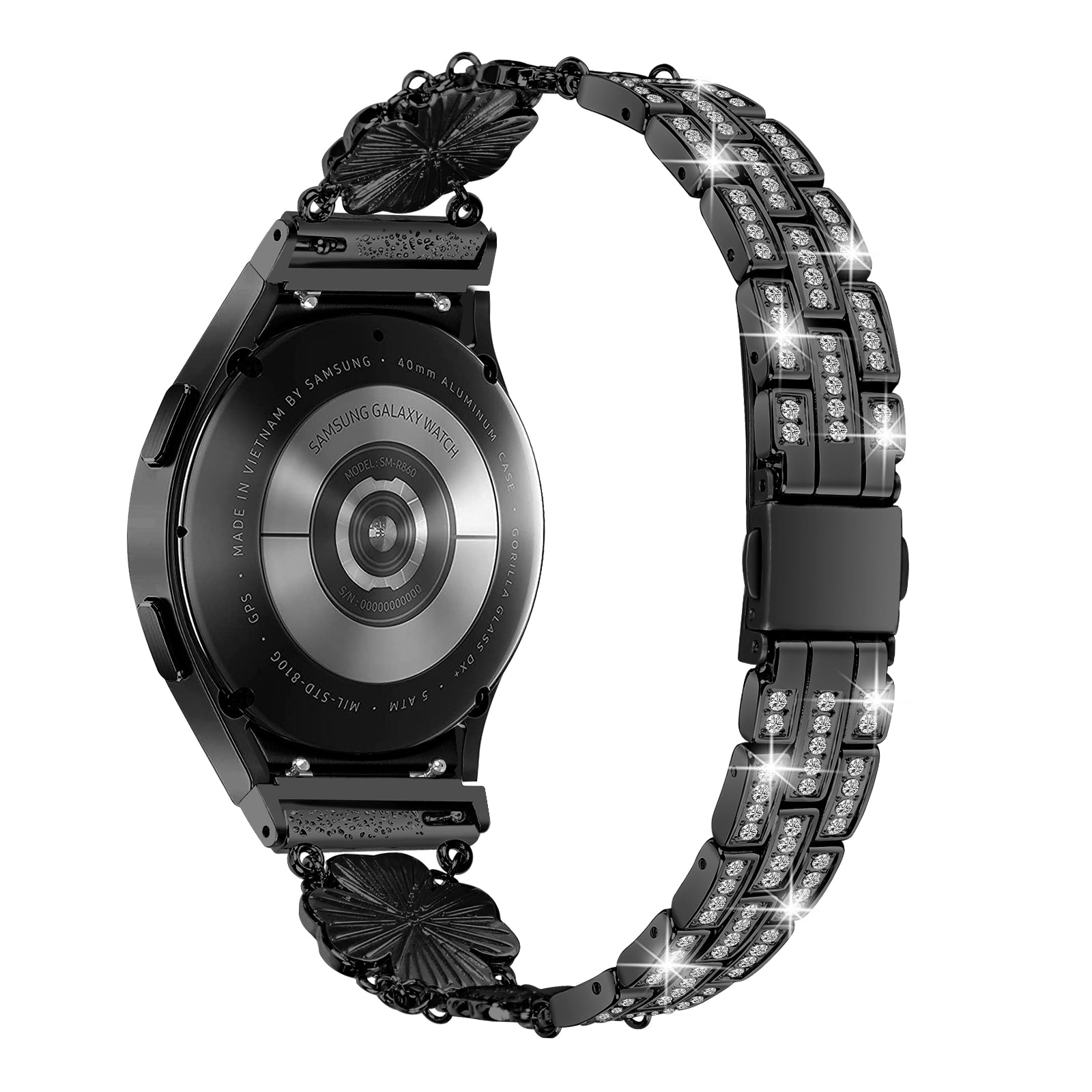 For Samsung Galaxy atch6 40mm 44mm Watch6 Classic 43mm 47mm Watch 5 40mm 44mm 5 Pro 45mm Watch4 40mm 44mm Watch Band Rhinestone Clover Metal Strap with Connector