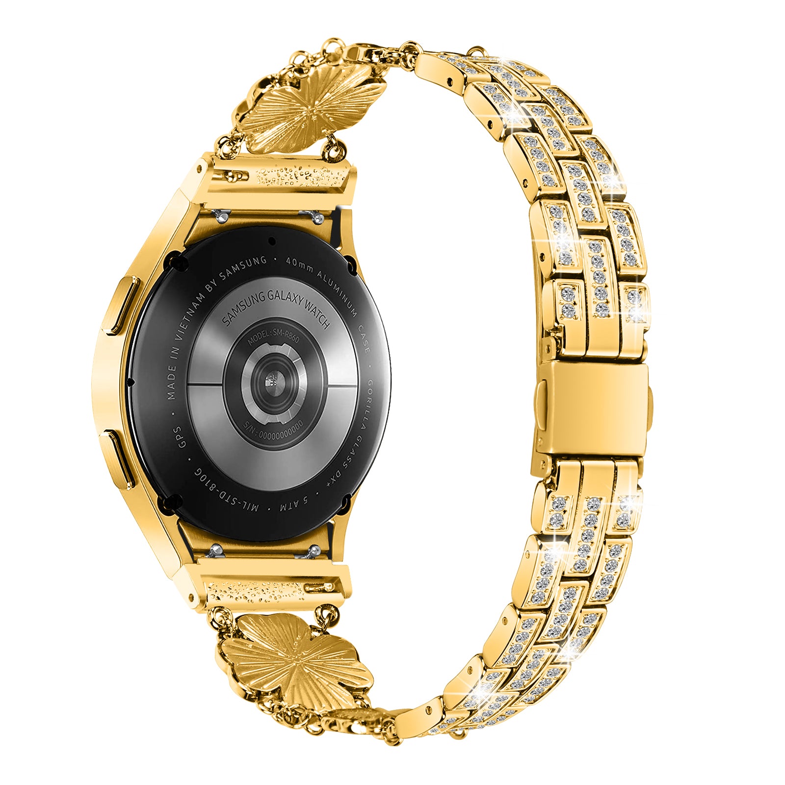 For Samsung Galaxy atch6 40mm 44mm Watch6 Classic 43mm 47mm Watch 5 40mm 44mm 5 Pro 45mm Watch4 40mm 44mm Watch Band Rhinestone Clover Metal Strap with Connector