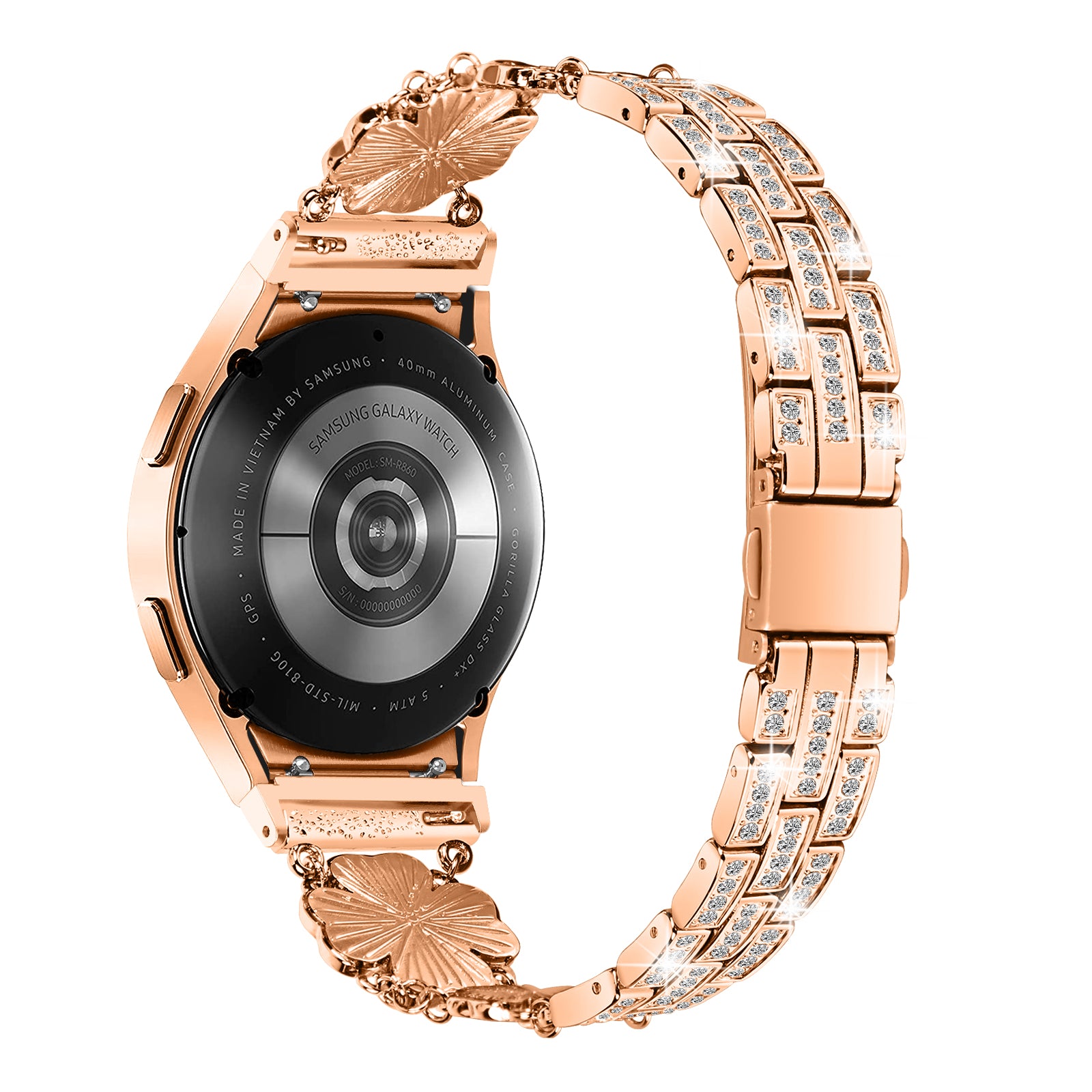 For Samsung Galaxy atch6 40mm 44mm Watch6 Classic 43mm 47mm Watch 5 40mm 44mm 5 Pro 45mm Watch4 40mm 44mm Watch Band Rhinestone Clover Metal Strap with Connector