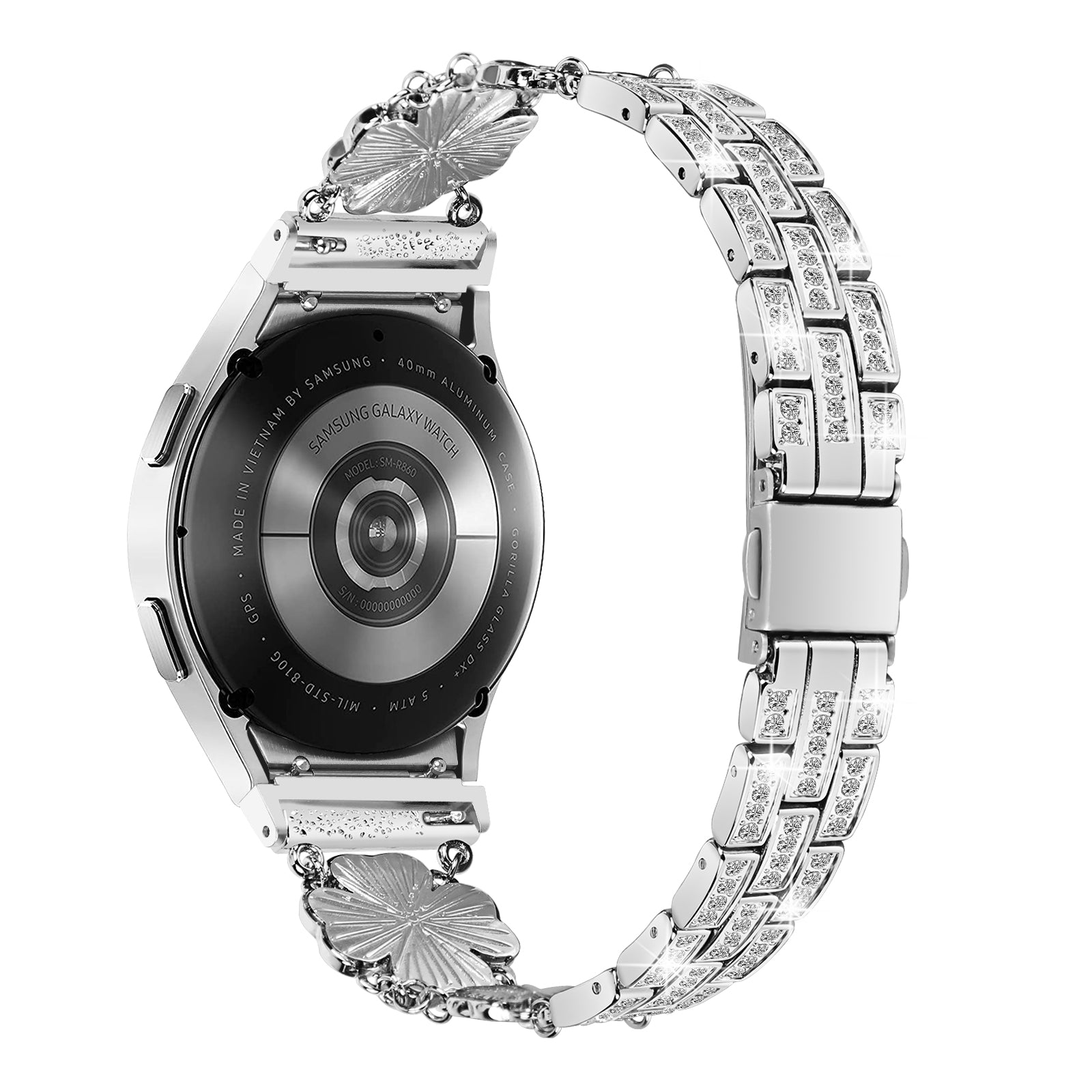 For Samsung Galaxy atch6 40mm 44mm Watch6 Classic 43mm 47mm Watch 5 40mm 44mm 5 Pro 45mm Watch4 40mm 44mm Watch Band Rhinestone Clover Metal Strap with Connector
