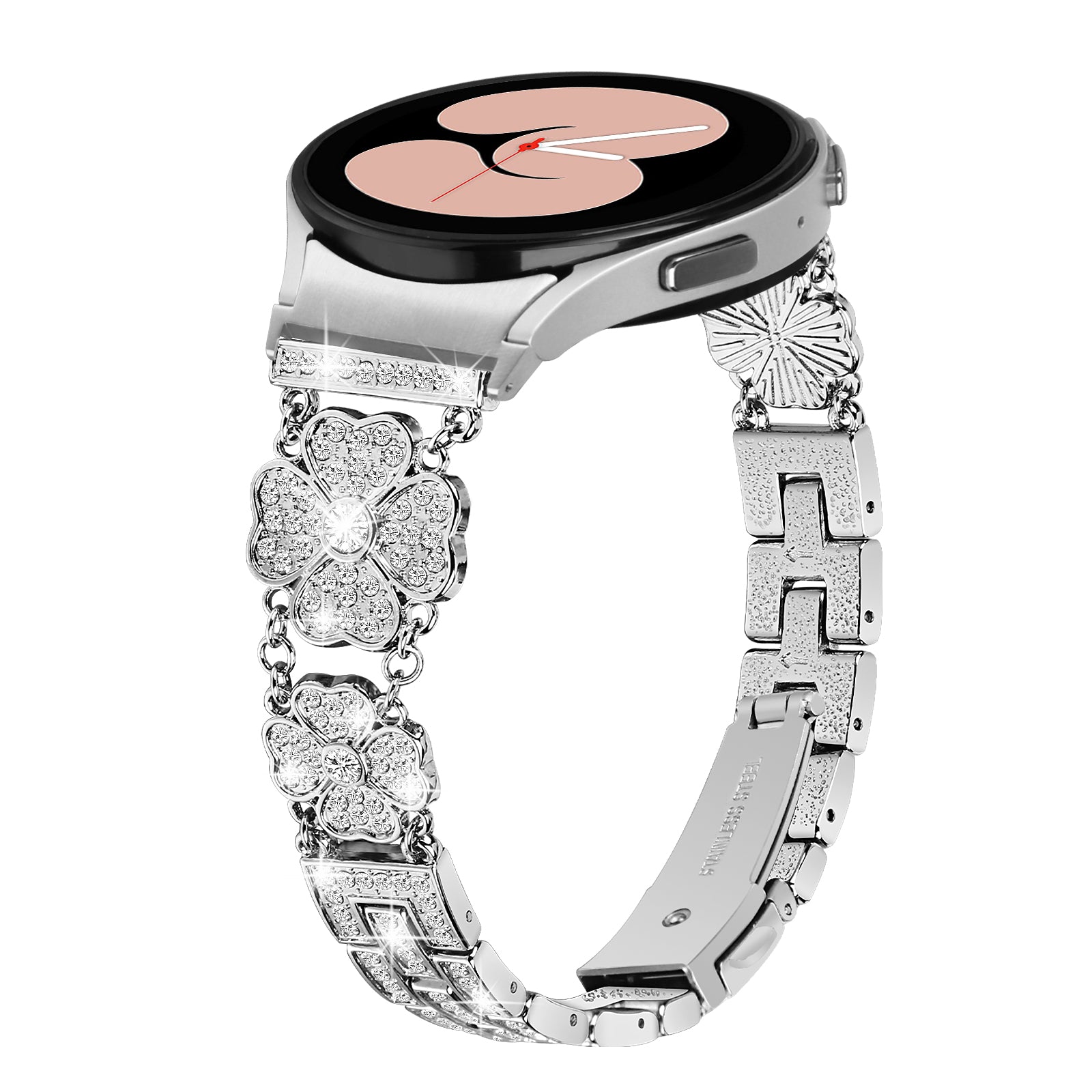 For Samsung Galaxy atch6 40mm 44mm Watch6 Classic 43mm 47mm Watch 5 40mm 44mm 5 Pro 45mm Watch4 40mm 44mm Watch Band Rhinestone Clover Metal Strap with Connector