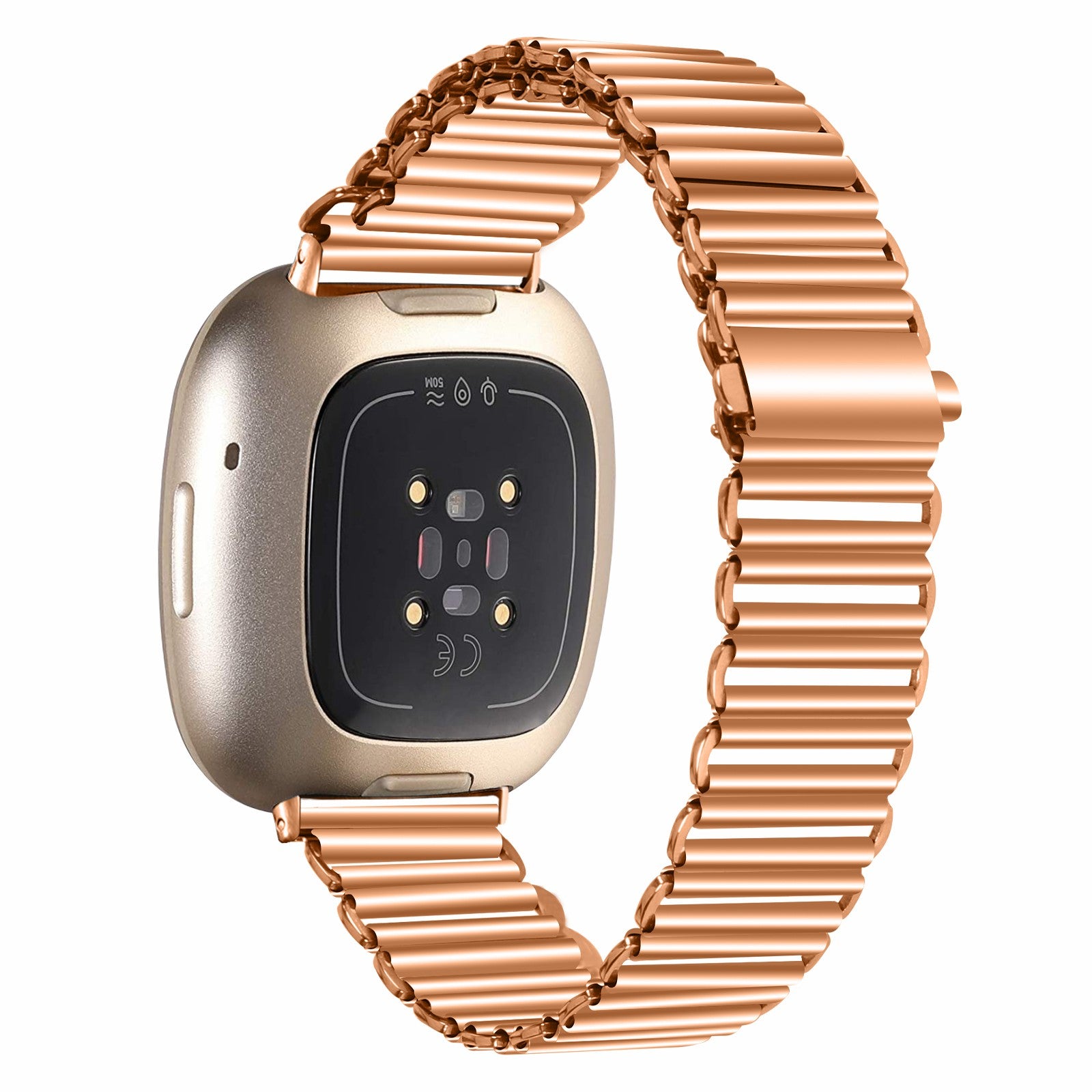 For Fitbit Versa 4 Sense 2 Watch Band Stainless Steel Hollow Adjustable Wrist Strap