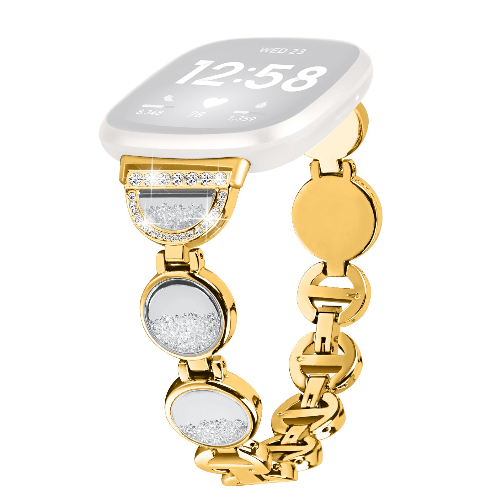 Watch Band for Fitbit Versa 3 Sense Quicksand Rhinestone Decor Replacement Watch Strap