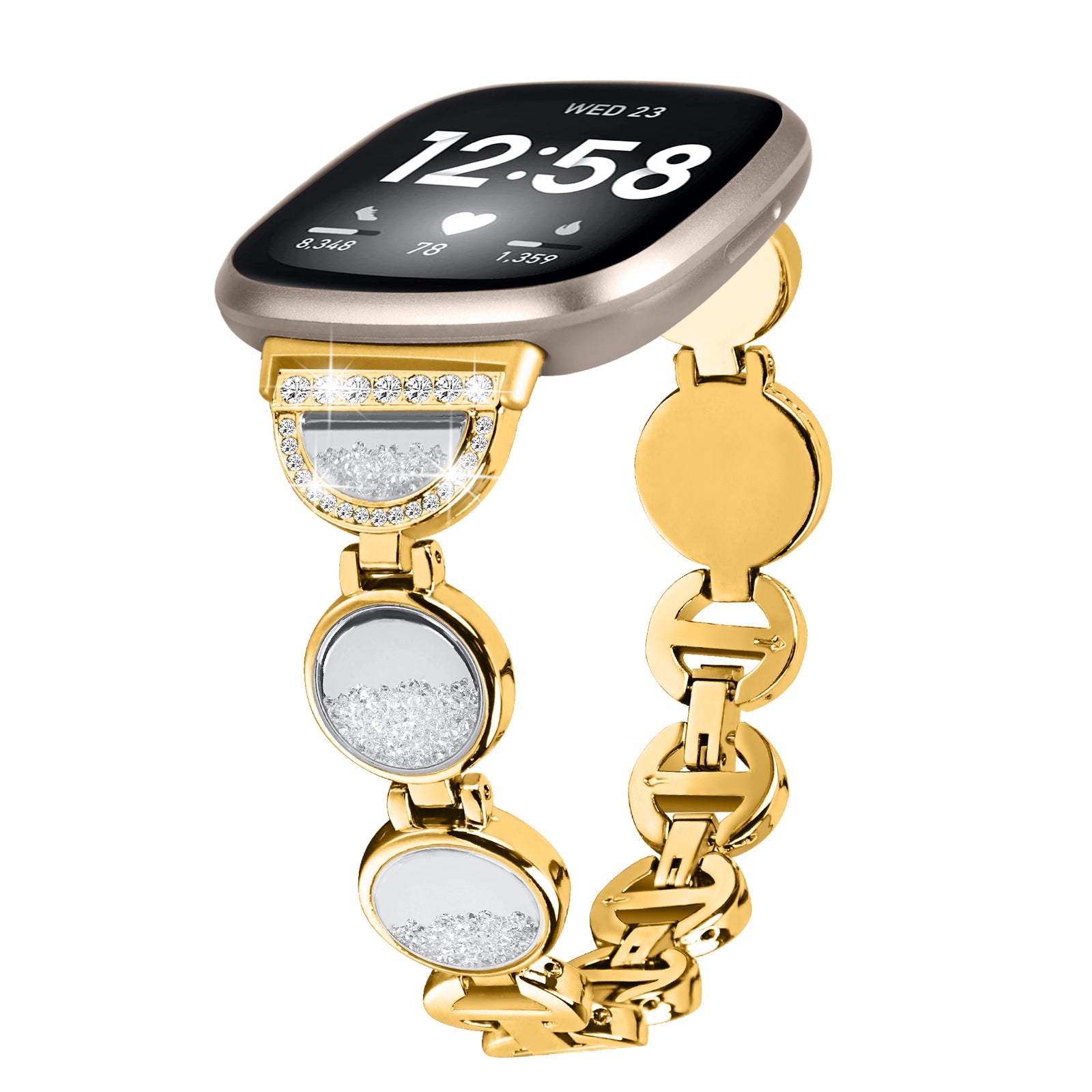 Watch Band for Fitbit Versa 3 Sense Quicksand Rhinestone Decor Replacement Watch Strap
