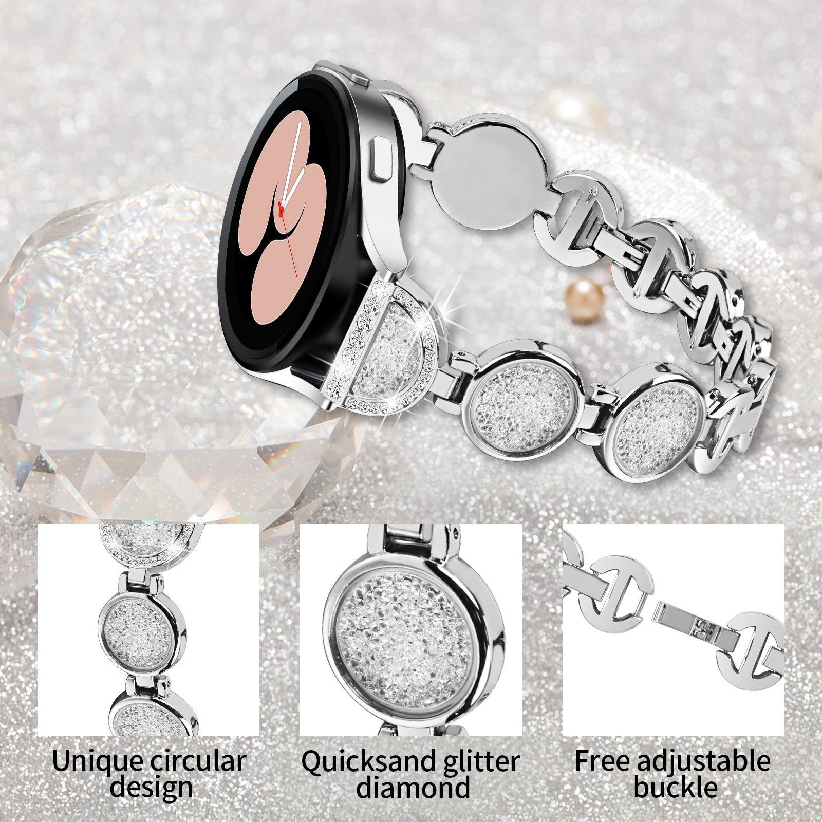 For Samsung Galaxy Watch4 Active 40mm 44mm Watch4 Classic 42mm 46mm Watchband 20mm Quicksand Rhinestone Wrist Strap
