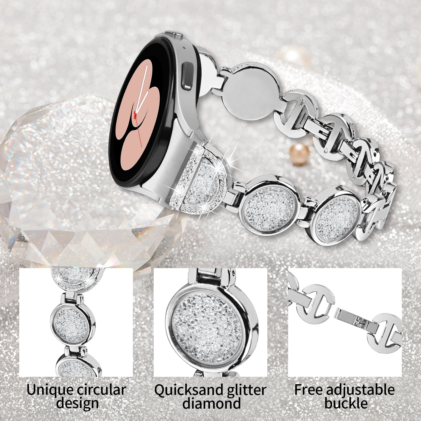 For Samsung Galaxy Watch4 Active 40mm 44mm Watch4 Classic 42mm 46mm Strap Quicksand Rhinestone Watch Band