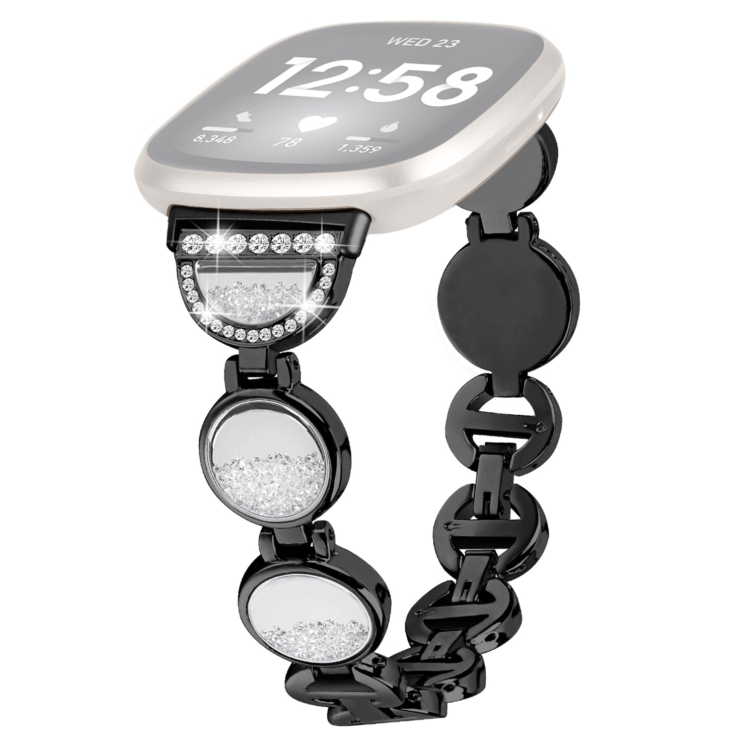 For Fitbit Versa 4 Sense 2 Quicksand Watch Strap Rhinestone Decorated Metal Watch Band