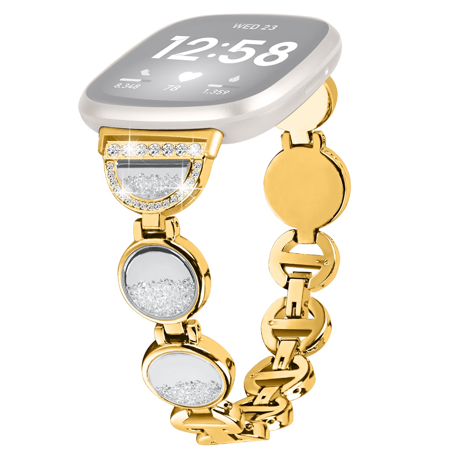 For Fitbit Versa 4 Sense 2 Quicksand Watch Strap Rhinestone Decorated Metal Watch Band