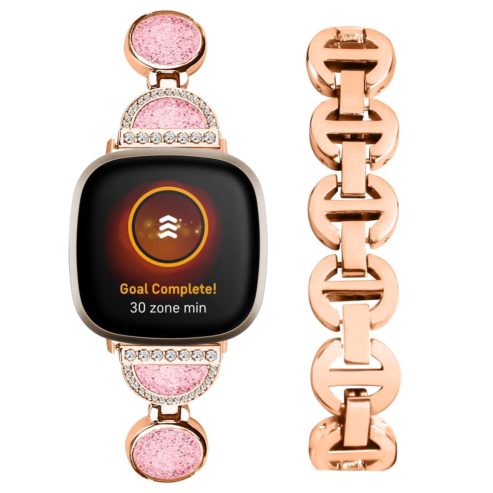 For Fitbit Versa 4 Sense 2 Quicksand Watch Strap Rhinestone Decorated Metal Watch Band
