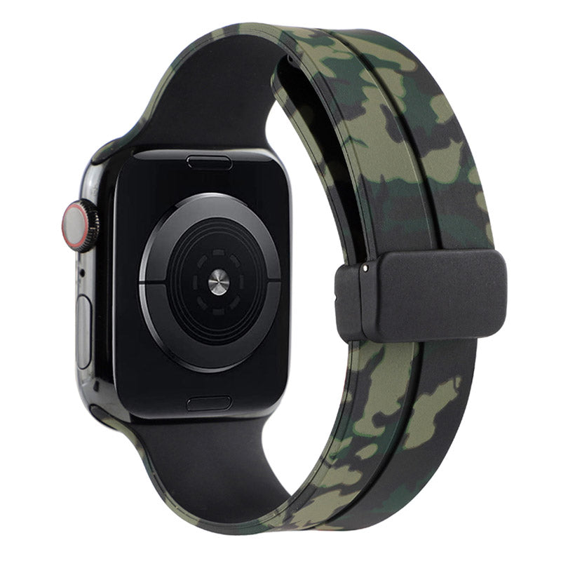 For Apple Watch Ultra Ultra 2 49mm Series 9 8 7 45mm 6 5 4 SE SE (2022) (2023) 44mm 3 2 1 42mm Camouflage Silicone Watch Band Magnetic Buckle Strap