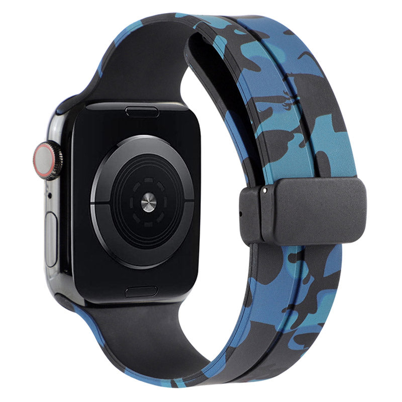 For Apple Watch Ultra Ultra 2 49mm Series 9 8 7 45mm 6 5 4 SE SE (2022) (2023) 44mm 3 2 1 42mm Camouflage Silicone Watch Band Magnetic Buckle Strap