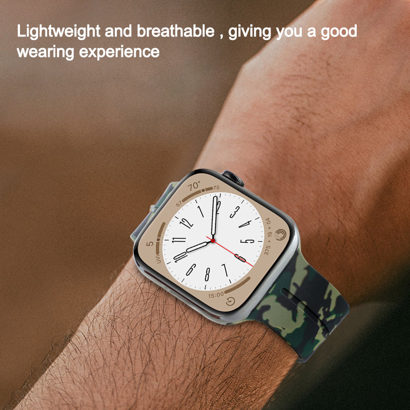 For Apple Watch Ultra Ultra 2 49mm Series 9 8 7 45mm 6 5 4 SE SE (2022) (2023) 44mm 3 2 1 42mm Camouflage Silicone Watch Band Magnetic Buckle Strap