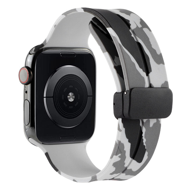 For Apple Watch Ultra Ultra 2 49mm Series 9 8 7 45mm 6 5 4 SE SE (2022) (2023) 44mm 3 2 1 42mm Camouflage Silicone Watch Band Magnetic Buckle Strap