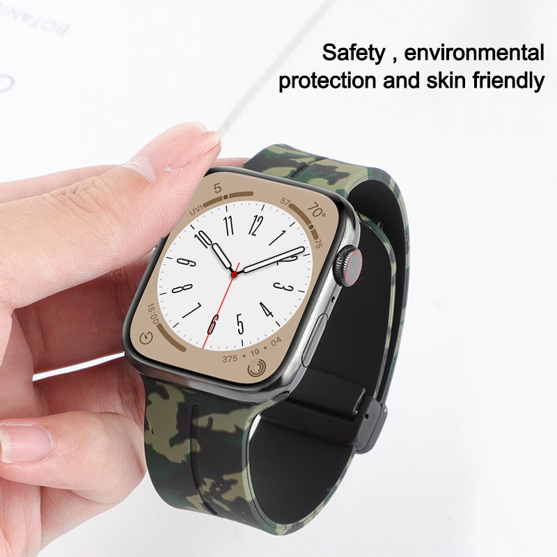 For Apple Watch Ultra Ultra 2 49mm Series 9 8 7 45mm 6 5 4 SE SE (2022) (2023) 44mm 3 2 1 42mm Camouflage Silicone Watch Band Magnetic Buckle Strap