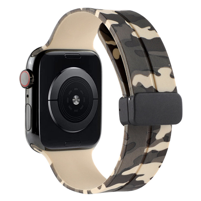 For Apple Watch Ultra Ultra 2 49mm Series 9 8 7 45mm 6 5 4 SE SE (2022) (2023) 44mm 3 2 1 42mm Camouflage Silicone Watch Band Magnetic Buckle Strap