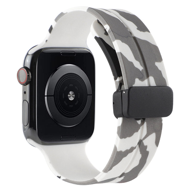 For Apple Watch Ultra Ultra 2 49mm Series 9 8 7 45mm 6 5 4 SE SE (2022) (2023) 44mm 3 2 1 42mm Camouflage Silicone Watch Band Magnetic Buckle Strap