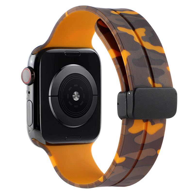 For Apple Watch Ultra Ultra 2 49mm Series 9 8 7 45mm 6 5 4 SE SE (2022) (2023) 44mm 3 2 1 42mm Camouflage Silicone Watch Band Magnetic Buckle Strap