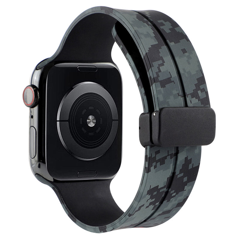 For Apple Watch Ultra Ultra 2 49mm Series 9 8 7 45mm 6 5 4 SE SE (2022) (2023) 44mm 3 2 1 42mm Camouflage Silicone Watch Band Magnetic Buckle Strap