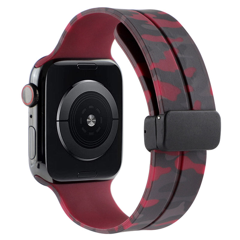 For Apple Watch Ultra Ultra 2 49mm Series 9 8 7 45mm 6 5 4 SE SE (2022) (2023) 44mm 3 2 1 42mm Camouflage Silicone Watch Band Magnetic Buckle Strap