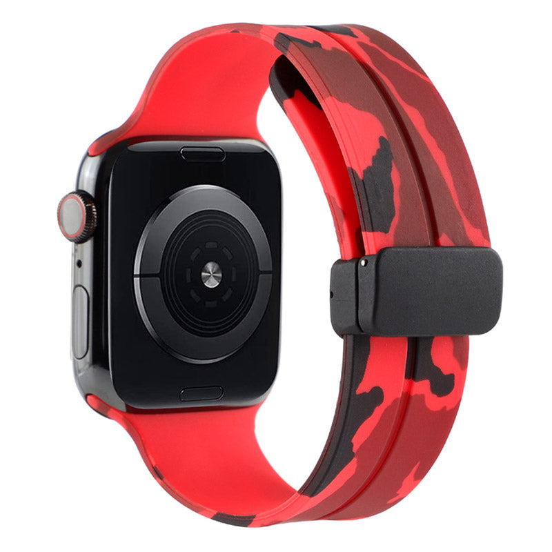 For Apple Watch Ultra Ultra 2 49mm Series 9 8 7 45mm 6 5 4 SE SE (2022) (2023) 44mm 3 2 1 42mm Camouflage Silicone Watch Band Magnetic Buckle Strap