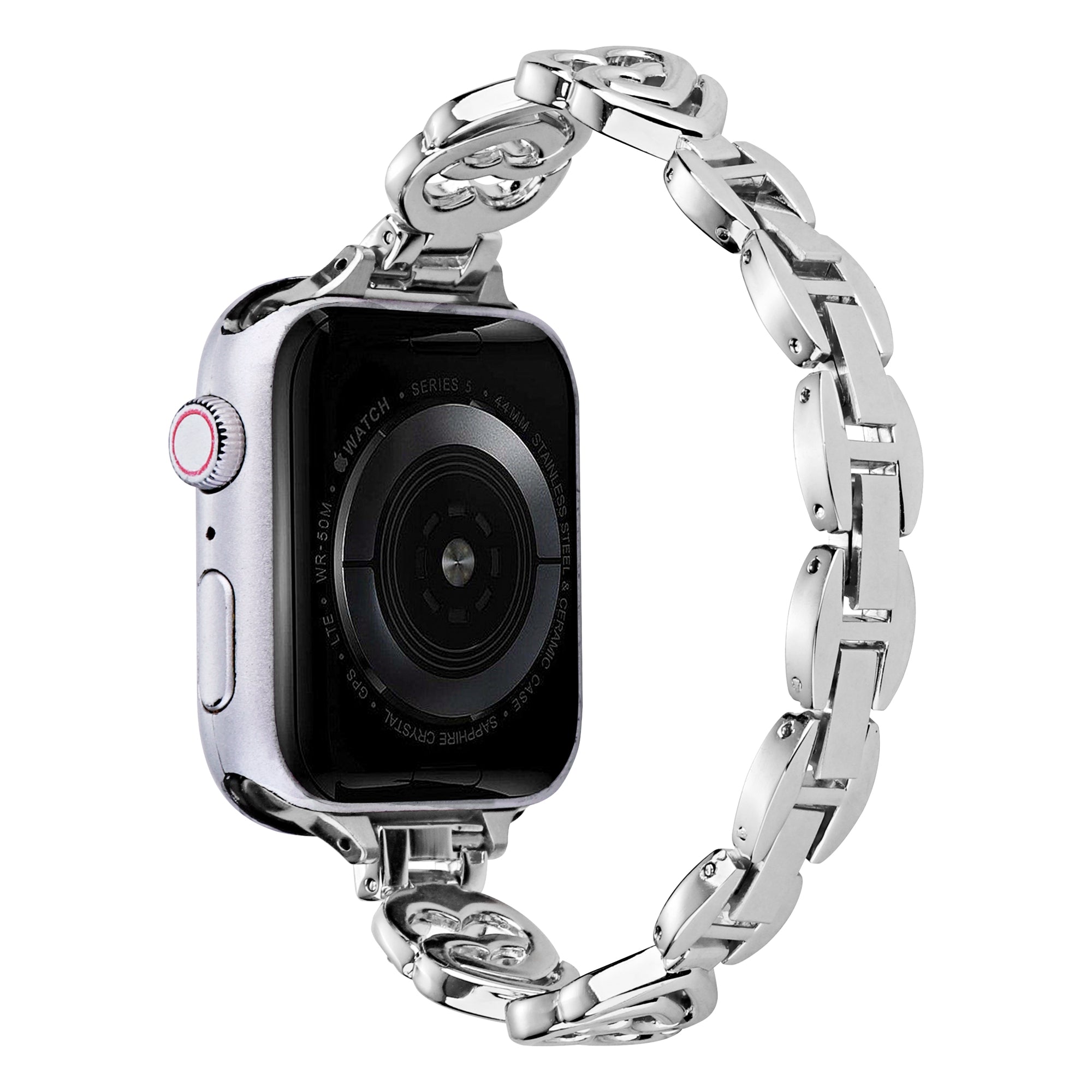 For Apple Watch Series 9 8 7 41mm 6 5 4 SE (2023) SE (2022) SE 40mm 3 2 1 38mm Wrist Band Heart Design Rhinestone Decor Metal Watch Strap