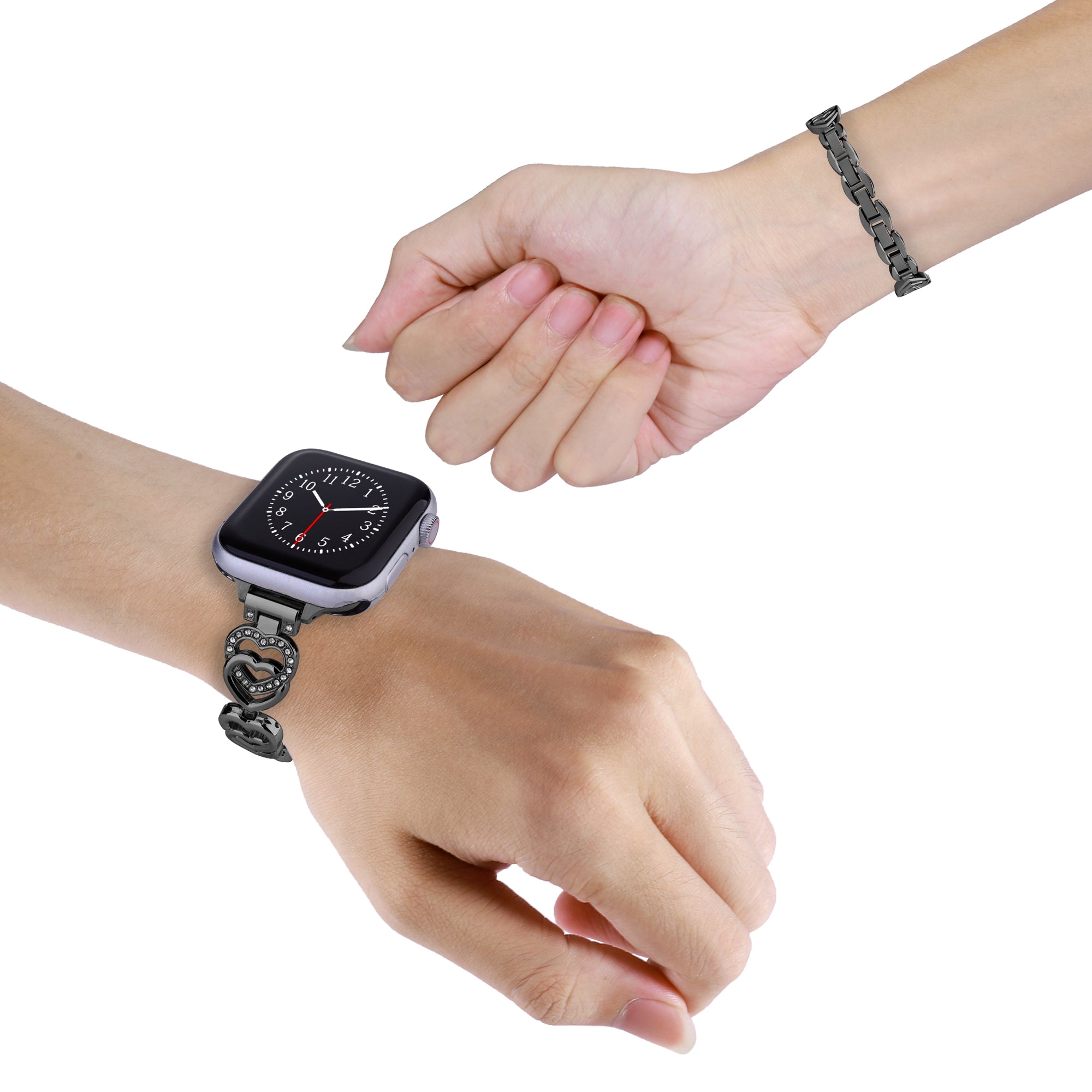 For Apple Watch Series 9 8 7 41mm 6 5 4 SE (2023) SE (2022) SE 40mm 3 2 1 38mm Wrist Band Heart Design Rhinestone Decor Metal Watch Strap
