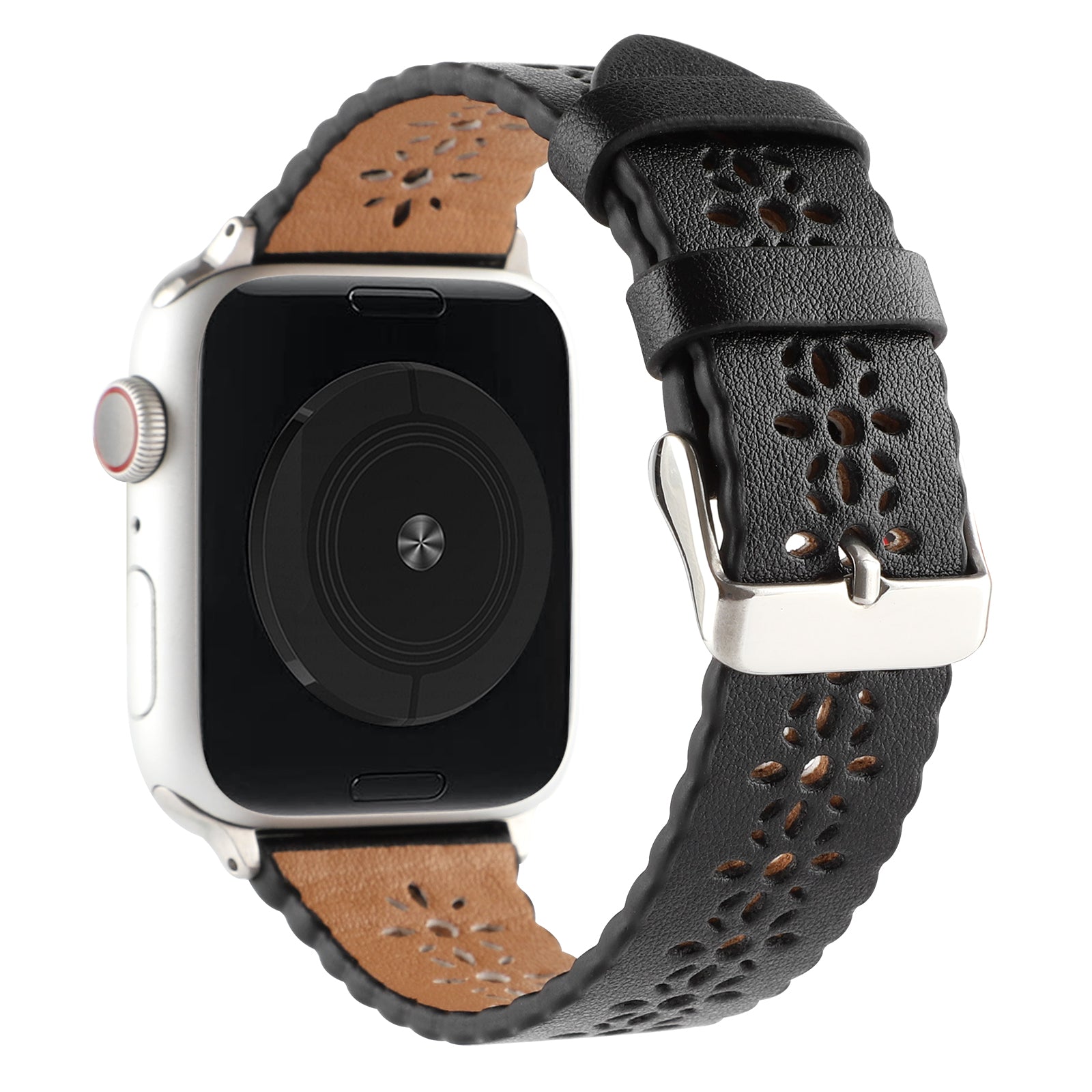 For Apple Watch Ultra Ultra 2 49mm Series 8 7 45mm 4 5 6 SE SE (2022) SE (2023) 44mm 1 2 3 42mm Hollow Plum Blossom Genuine Leather Strap Replacement Wrist Band